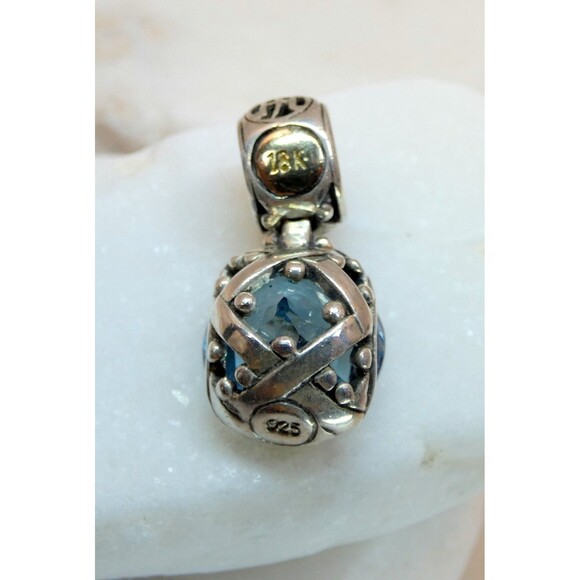 John Hardy Batu Sari 18K Yellow Gold Sterling Silver Blue Topaz Pendant w/ Bag - Picture 5 of 7